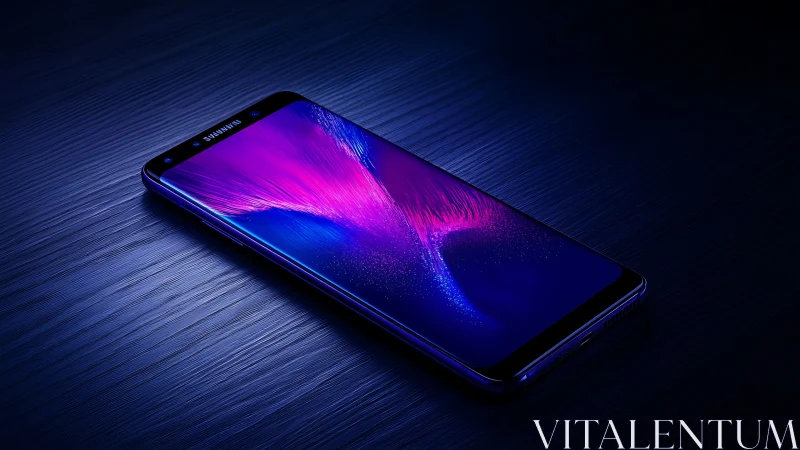 Photorealistic smartphone render on dark brushed surface.