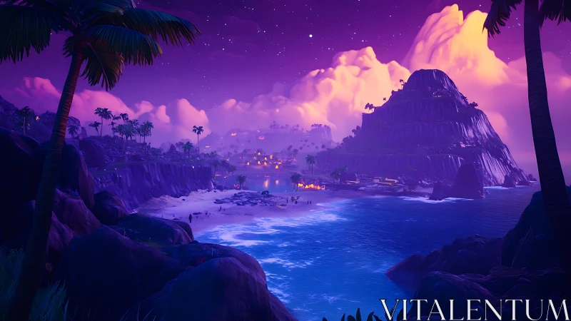 Neon Tropical Paradise at Twilight.