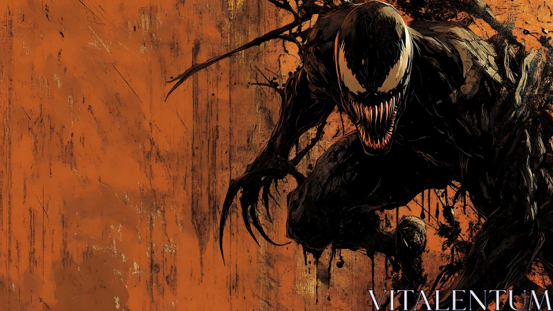 Symbiotic creature lunges against distressed orange backdrop