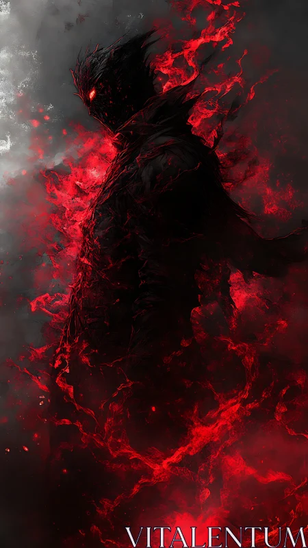 Shadow wreathed in crimson flames stalks smoky void