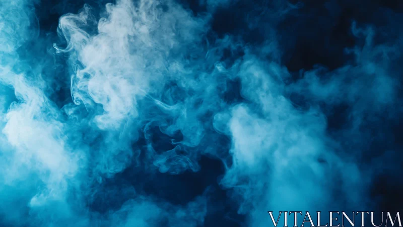 Blue and White Swirling Smoke on Dark Background, Abstract Style.