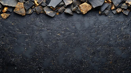 Textured slate stone border on dark industrial background.