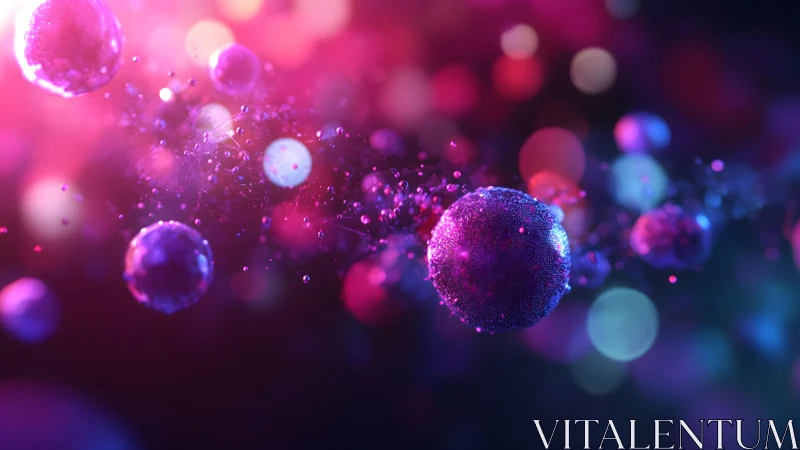 Vibrant Abstract Spheres Floating in Neon Light Digital Art.