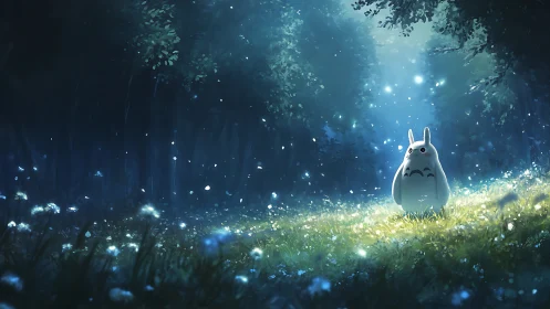 Forest creature stands alone in glowing moonlit clearing