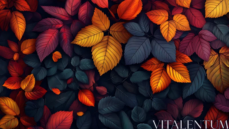 Digital autumn foliage pattern with bold contrast tones.