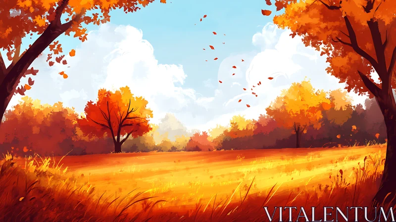 Autumn meadow rendered in warm complementary color gradients