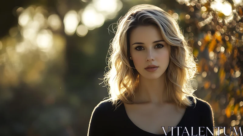 Golden hour gaze with autumn lights and quiet confidence.