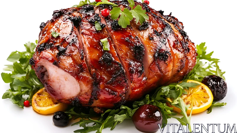 Caramel‑glazed holiday ham crowned with citrus garden flair.