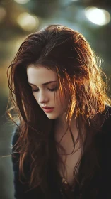 Quiet golden-hour portrait of a thoughtful young woman.