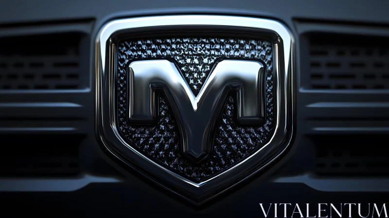 Close-up of Metallic Car Emblem Featuring Bold Letter M Design.