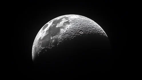 Sharp crescent moon surface with detailed impact craters.