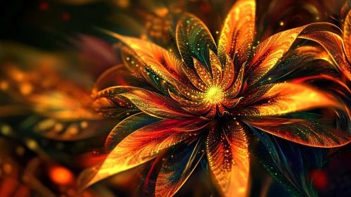 Fractal-style luminous flower with layered glowing petals.