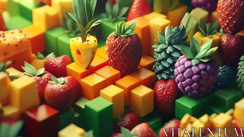 Vibrant geometric fruit landscape celebrates playful color contrasts