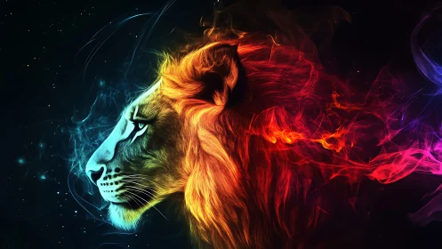 Lion's Majestic Profile in Ethereal Fire and Light.