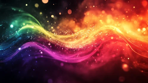 Digital painting spectrum waves with luminous particle gradients.