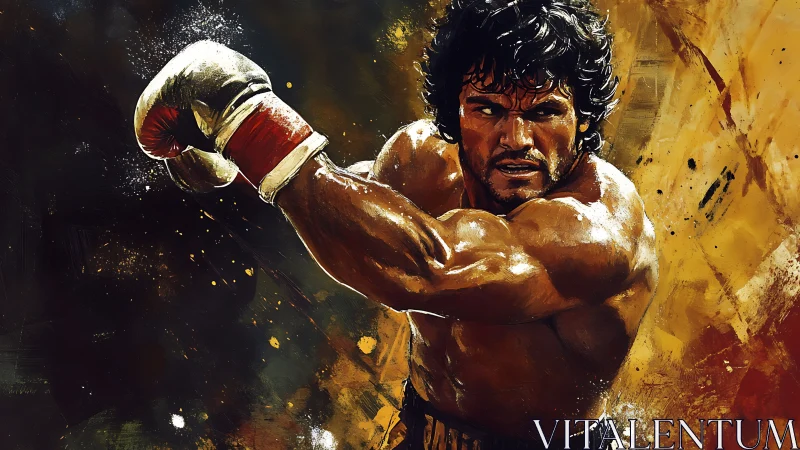 Champion's Flame: Explosive Boxing Power in Golden Fire.