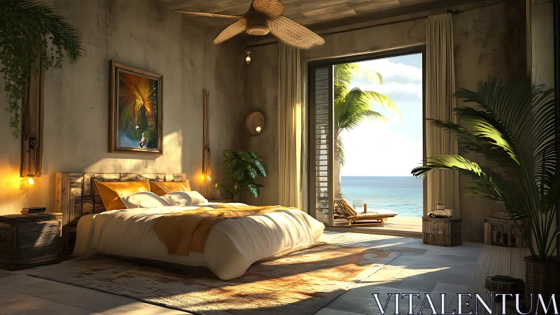 Sunlit coastal bedroom stretches lazily toward the sea breeze