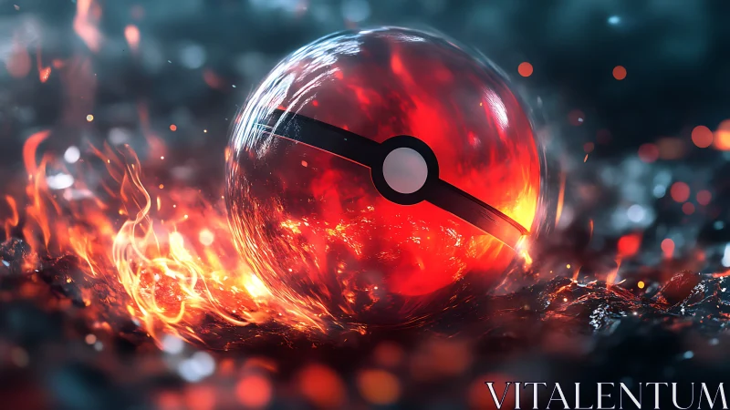 Pokéball rendered with fire effects and thermal lighting.