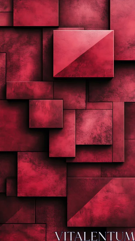 Red geometric panels create layered abstract depth.