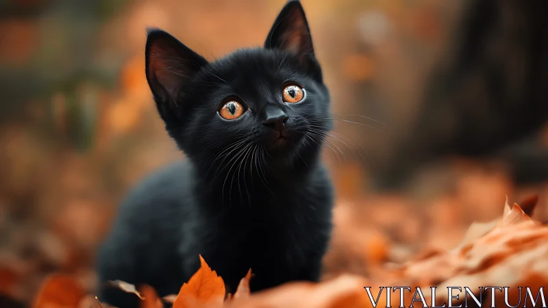 Obsidian Gaze: Feline Phantom Pierces Through Autumn's Golden Veil