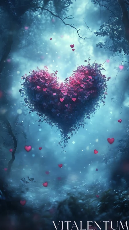 Luminous Heart-Shaped Floral Formation with Particle Bokeh Effects