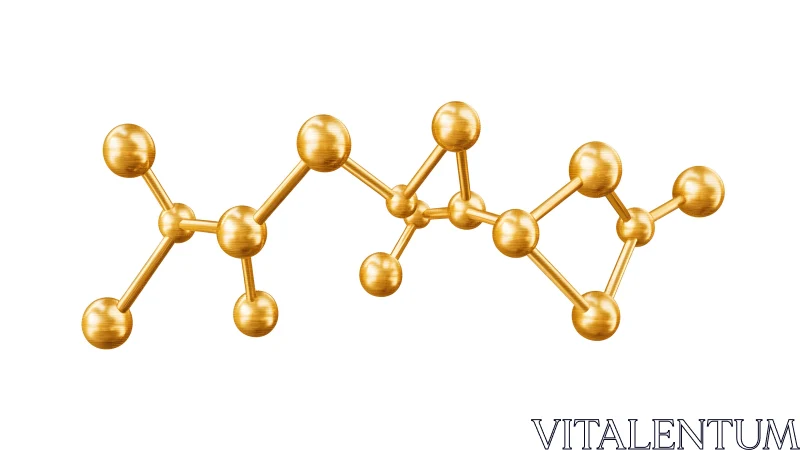 Golden metallic molecule structure illustration in 3D render style.