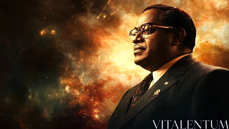 Cinematic male portrait against high dynamic range nebula field