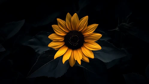Golden Sunflower Against Darkness.