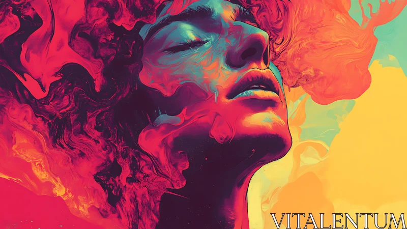 Digital portrait shows face merging with fluid chromatic forms