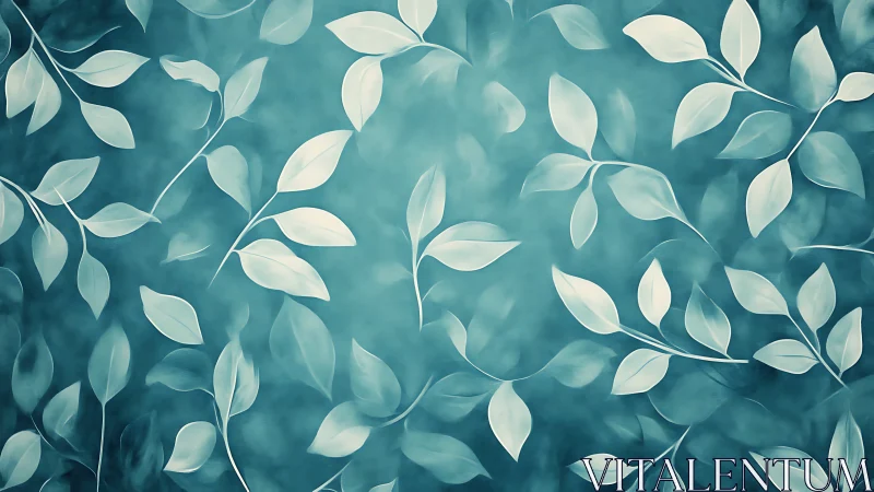 Soft teal foliage pattern creates a calm botanical backdrop
