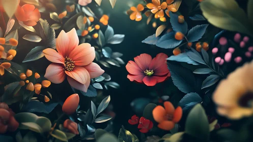 Vibrant floral arrangement with coral and orange blooms.