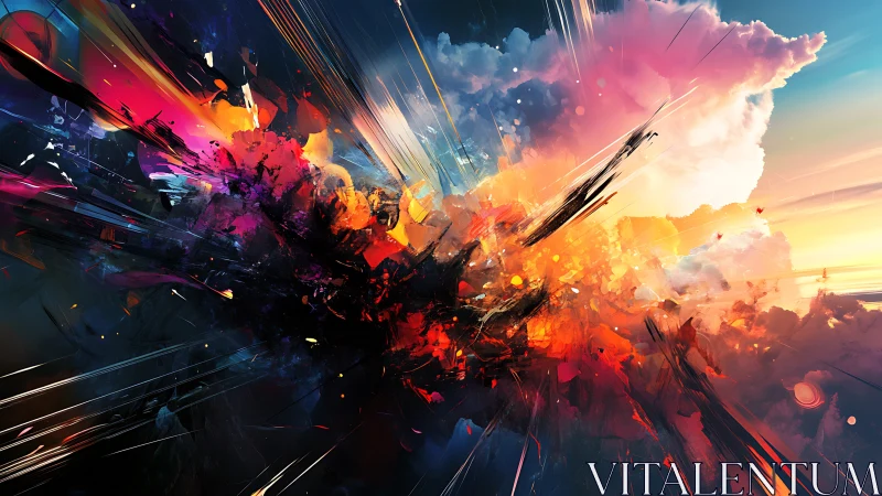 Radiant cosmic burst painting with swirling sunset color.