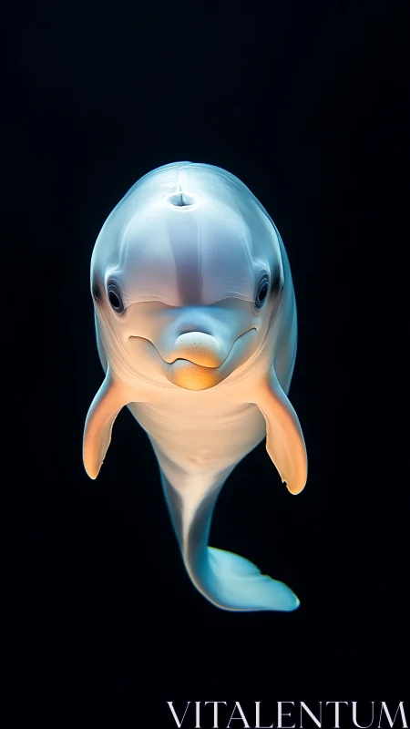 Dolphin rendered in high contrast against dark water background