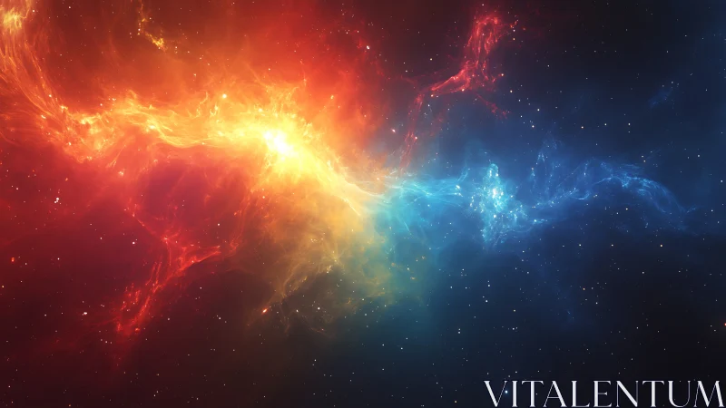 Cosmic fire and ice nebula collide in vivid deep space.