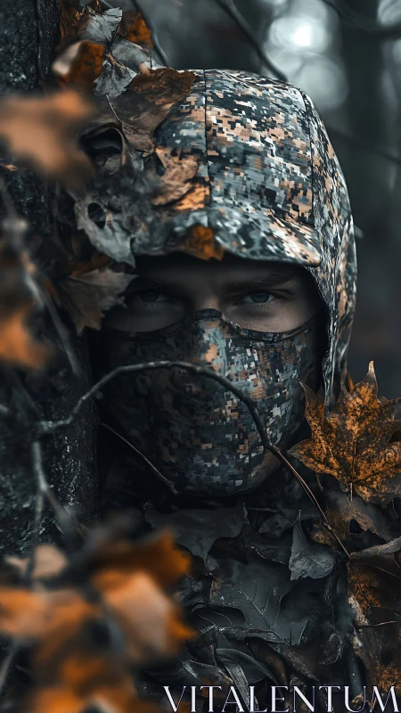 Eyes in the autumn camouflage, quietly watching the forest.