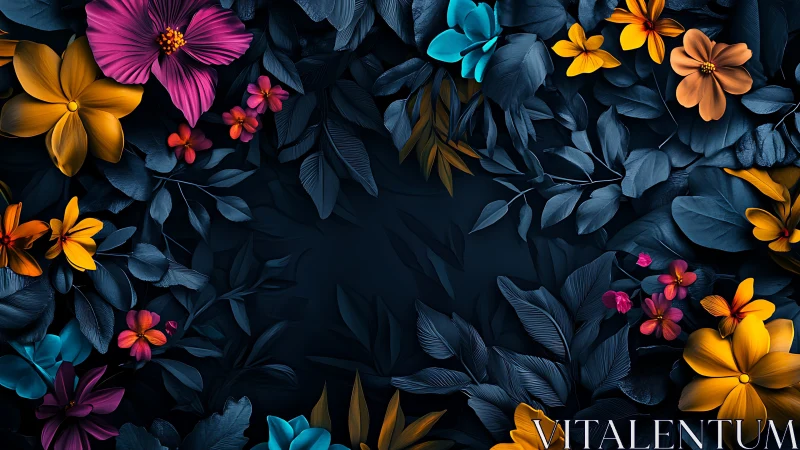 Vibrant Floral Composition Against Deep Navy Background.