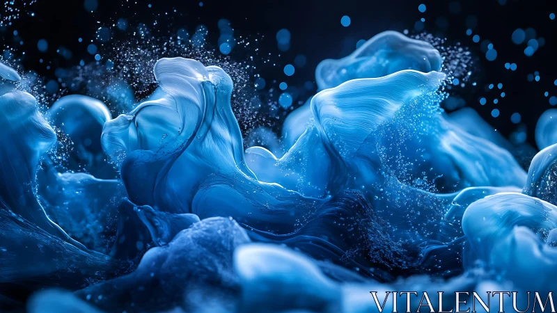 Abstract swirling blue liquid waves with dynamic motion effect.
