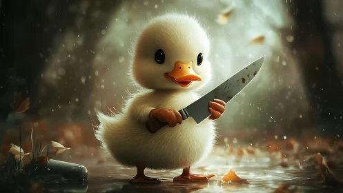 Fluffy Duckling Brandishes Blade With Determined Courage