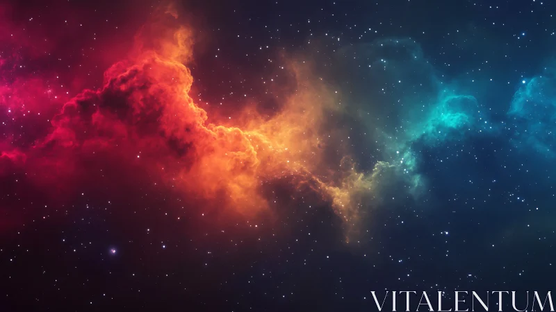 Colorful nebula cloud spreads across deep star field.