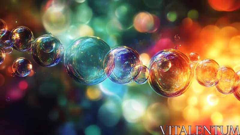 Prismatic bubble chain drifting across neon twilight hush.