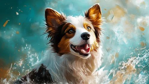 Sunlit splash-dog rockets through teal waves in gleeful motion