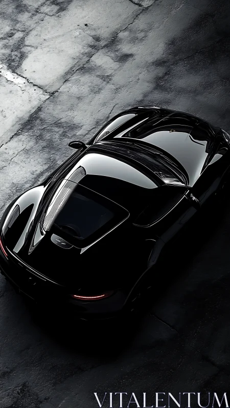 Black sports car on textured concrete surface at night.