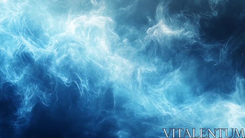 Ethereal Blue Abstract Smoke in Motion, Digital Art Style.