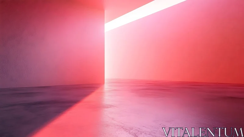 Minimal corridor glowing with gradient pink light beams.