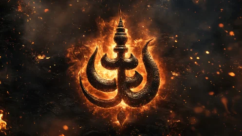 Volumetric fiery emblem with molten surface and dynamic sparks