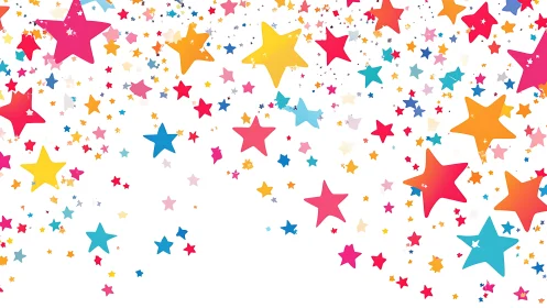 Colorful scattered stars pattern on clean white background.