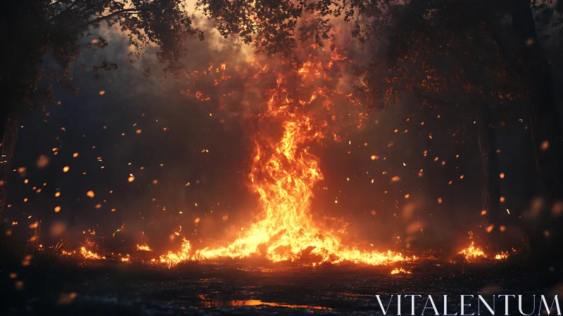 Massive Forest Fire Engulfing Dense Woodland.