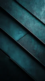Diagonal teal metal panels create moody abstract depth.