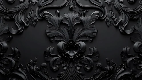 Monochrome ornamental black relief with floral scrollwork.