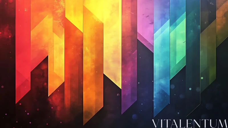 Vibrant geometric abstract art with rainbow gradient colors.